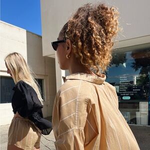 NWT Laneway the Label Forever Shirt in Caramel Classic Stripe Sz S